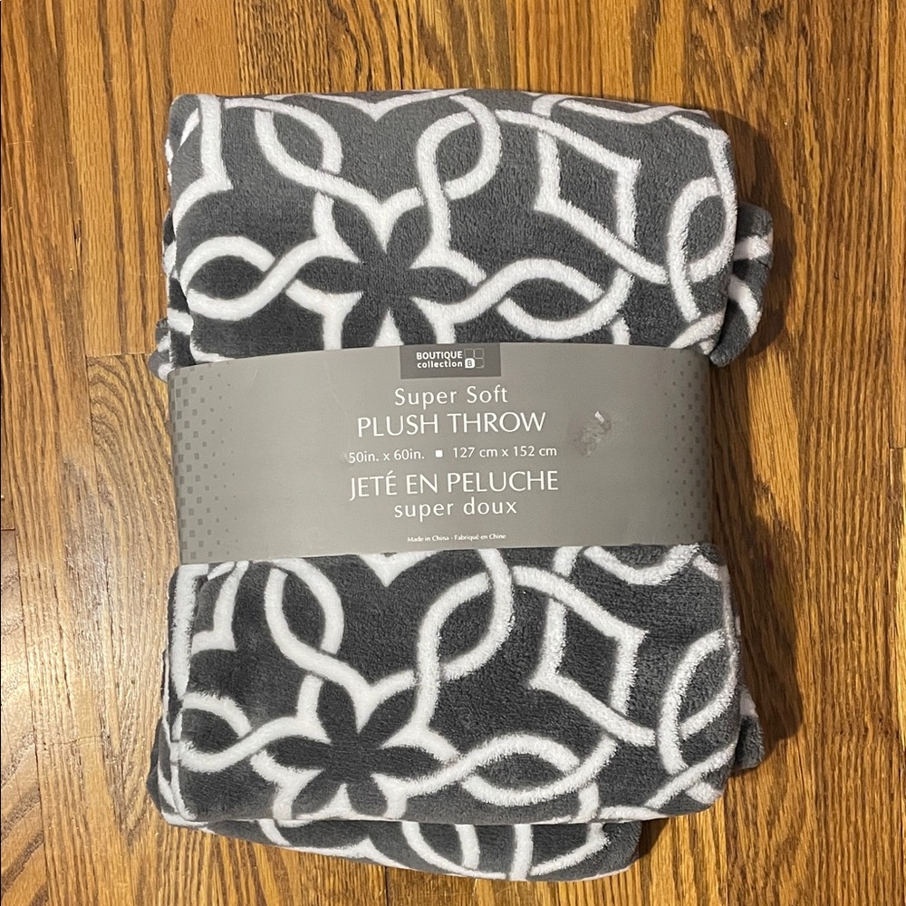 Gray Plush Throw Blanket
